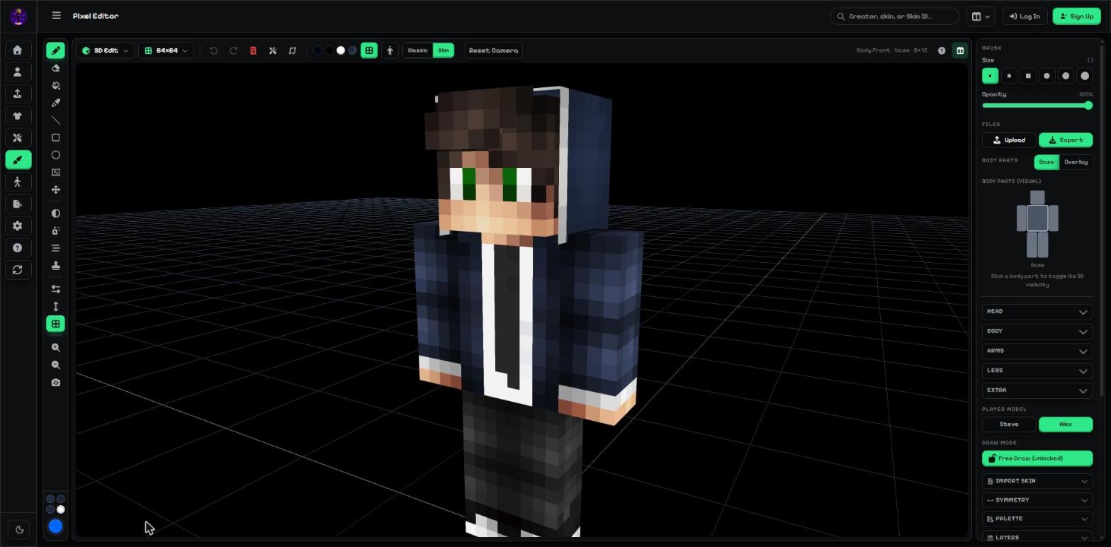 The skin size button in the editor top bar